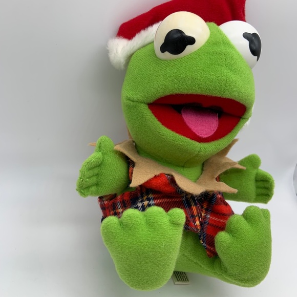 VTG Jim Henson Baby Kermit the Frog Christmas Santa Elf Muppet Plush Doll 1987 - Picture 7 of 14